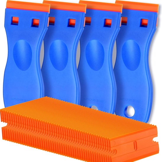 Grattoir de nettoyage - Lot de 4 (avec 100 Couteaux) - Grattoir pour plaque de cuisson en céramique/grattoir pour film de voiture - Grattoir à vitre - Grattoir pour plaque de cuisson