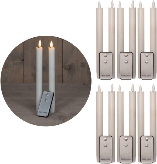 Novaliv Led-staafkaarsen met timer, taupe, grijs, 6 stuks, binnen, 6 uur, echte was, 23 cm hoog, voor kaarsen, diameter 2,2 cm, 2 AAA-batterijen nodig, set van 4, 2 x beweegbare vlam licht Novaliv Led-staafkaarsen met timer, taupe, grijs, 6 stuks, binnen, 6 uur, echte was, 23 cm hoog, voor kaarsen, diameter 2,2 cm, 2 AAA-batterijen nodig, set van 4, 2 x beweegbare vlam licht