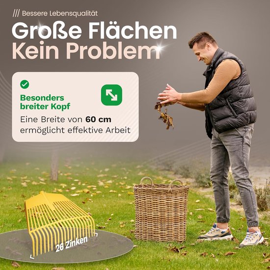 Novatool bladharkkop, 2-in-1 combinatiegereedschap, bladhark en bladvork met 26 kunststof tanden, werkbreedte 60 cm, bladhark, tuinbezem, gazonhark, hark voor tuinafval, tuingereedschap zonder steel van Merkloos	 — afbeelding 2