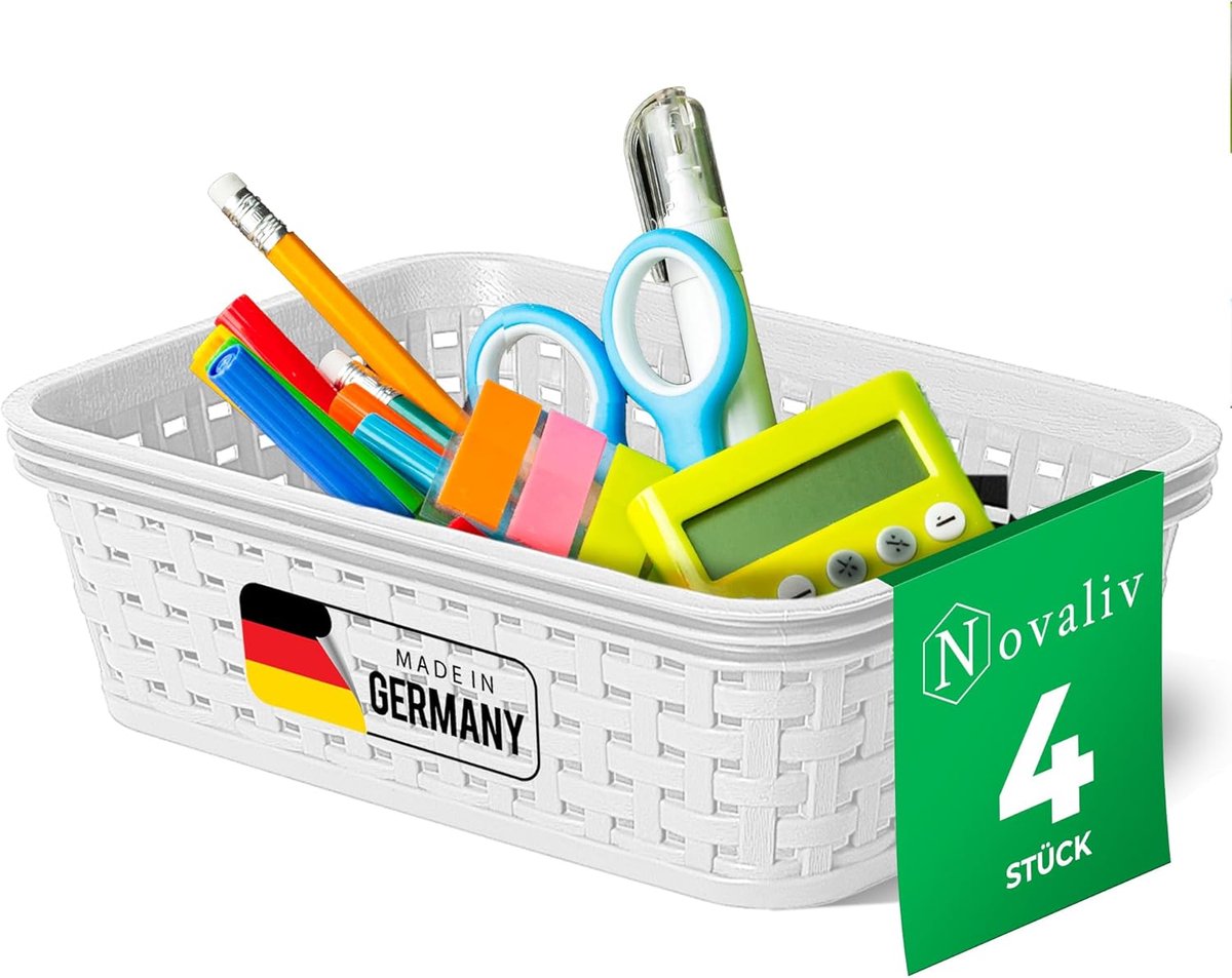Novaliv 4-delige elegante opbergmanden in rotanlook | Wit plastic 1L? voor kantoor en thuis. Veelzijdige opbergdozen. Ideale opbergdoos organizer