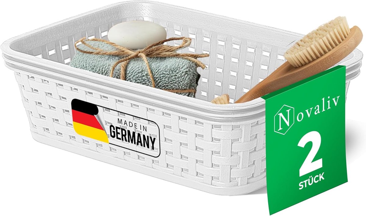 Novaliv 2-delige elegante opbergmand in rotanlook | Wit plastic 1L? Ideaal voor het opbergen van kleding en in de badkamer. Opbergdoos badkamermand badkamer organizer mand opbergdoos
