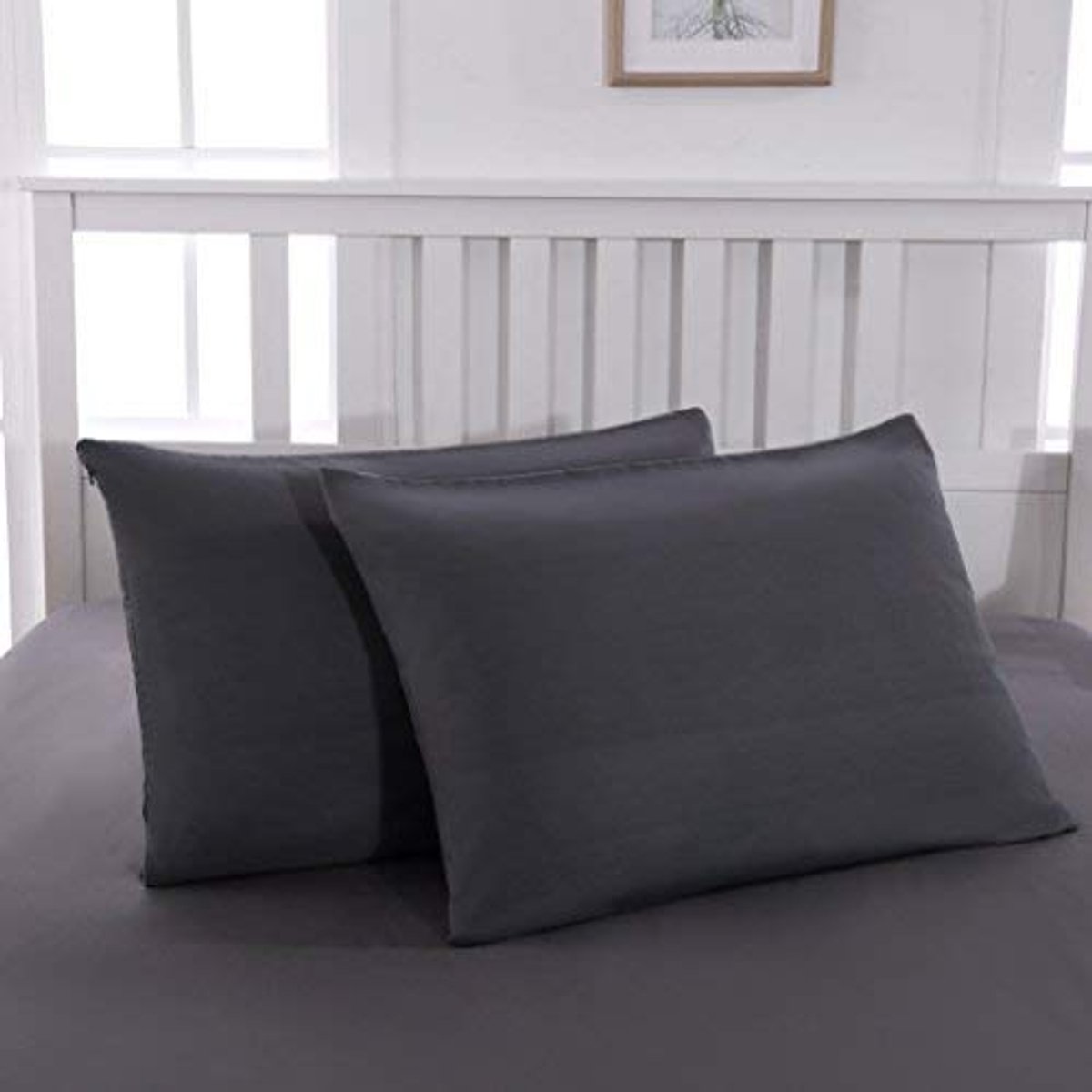 Ibenzoa Kussenhoezen met Luxe Microvezel, Onzichtbare Rits en Allergievrije Bescherming, Set van 2, 50 x 75 cm grijs