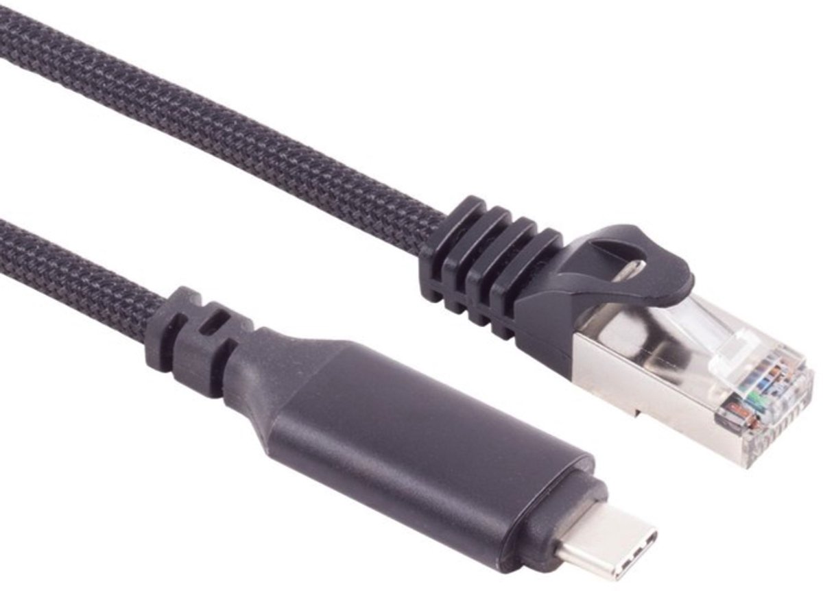 USB-C LAN Adapterkabel 1G, USB Typ C Stecker auf RJ45, ALU, schwarz, 1m
