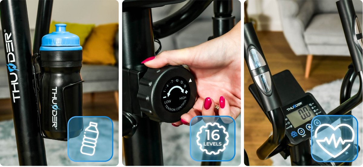Afbeelding 3 van THUNDER® Crosstrainer | SPARKY | Elliptische Trainer | Magnetisch | 8 Weerstandsniveaus | Hartslagsensor | Antislip Pedalen | Stil in gebruik | Transportwielen | Max. 110 kg | Voor Thuisgebruik |