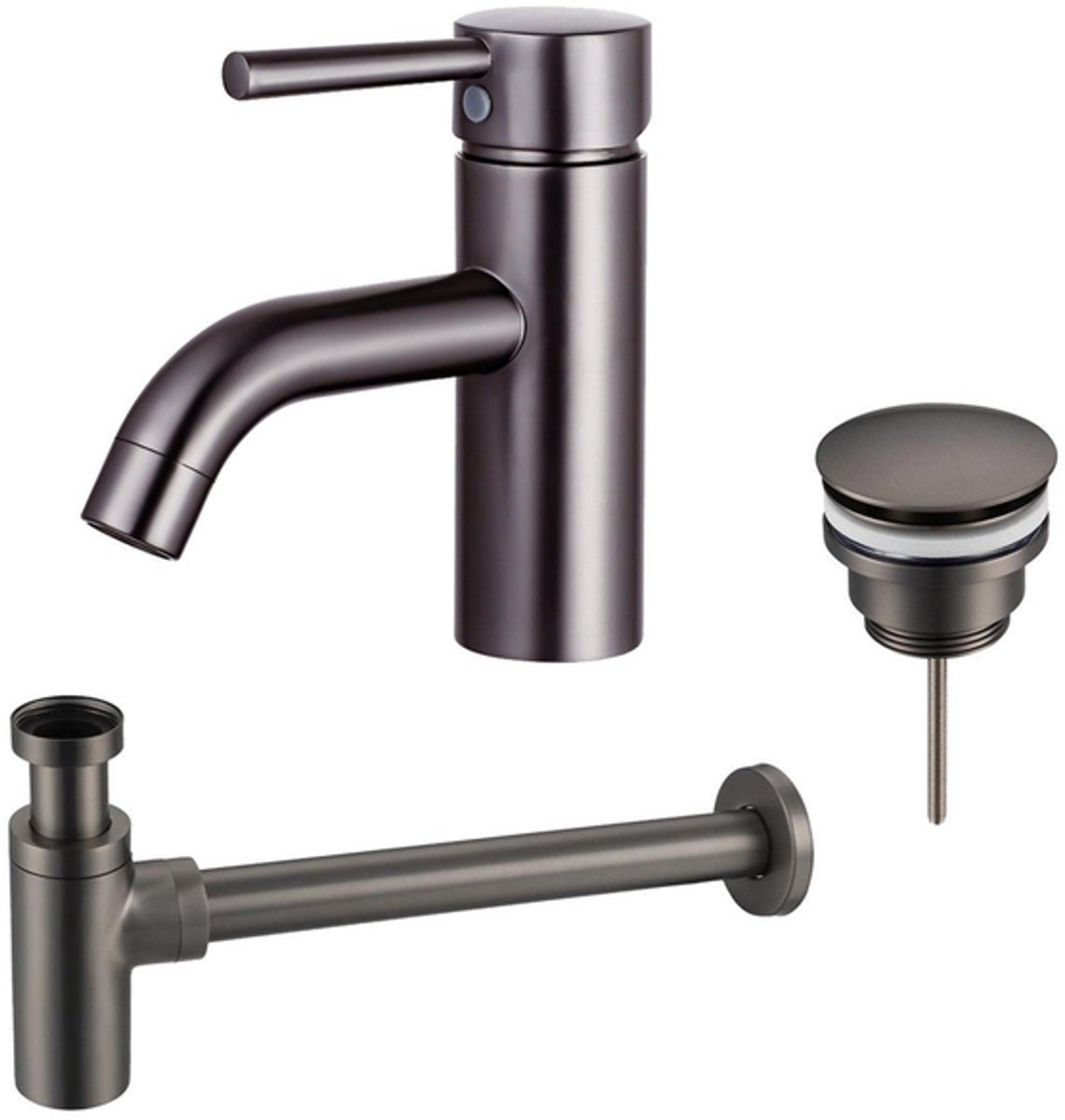 FugaFlow Eccelente Sobrado Badkamer Wastafelkraanset - lage wastafelkraan - klikwaste plug - design sifon - PVD Gepolijst Gunmetal