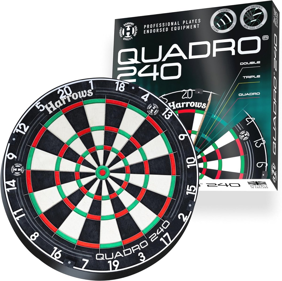 Quadro 240 Dartbord met Quadruple Ring - Ideaal voor Strategisch Spel