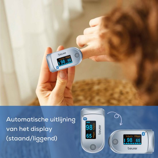 Beurer PO 60 Bluetooth® Saturatiemeter – Pulse-Oximeter voor Vinger – Meet Zuurstofgehalte & Hartslag – Kleurendisplay – beurer HealthManager Pro App – Klinisch Getest & Medisch Gecertificeerd – Incl. Batterijen – 5 Jaar Garantie