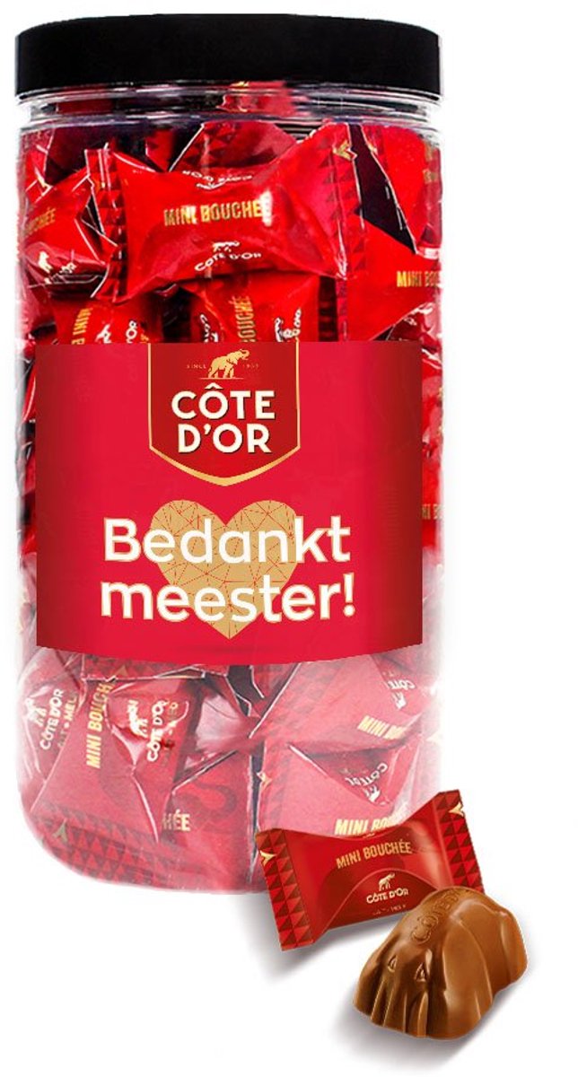 Cote d'Or Mini Bouchée chocolade "Bedankt meester!" - cadeau voor meester - einde schooljaar - chocoladecadeau - melkchocolade met praliné - 500g
