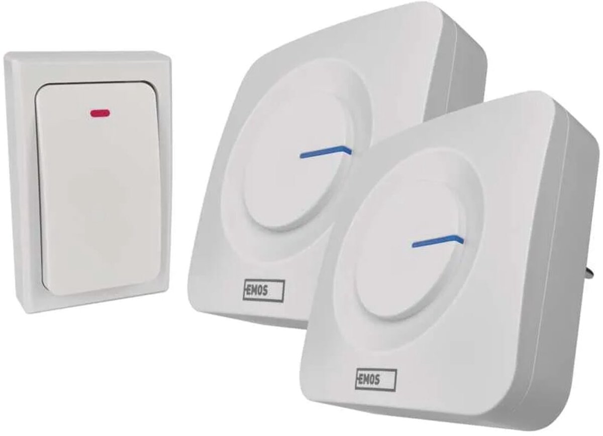 Emos Deurbel Draadloos 2 ontvangers - 180m bereik - 36 Melodieën - IP65 - Wit