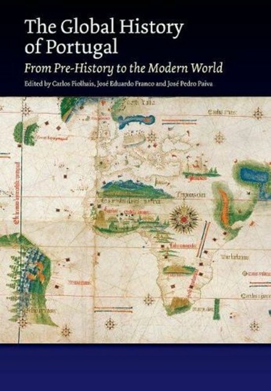 Livre 'The Global History of Portugal', avec une carte du monde ancienne en arrière-plan.
