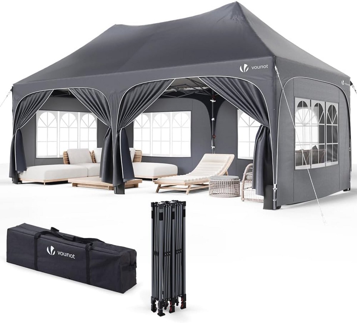 Opvouwbaar Tuinpaviljoen 3 x 6 m met Afneembare Wanden en Zandzakken - Waterdicht en UV-bestendig voor Buiten Evenementen