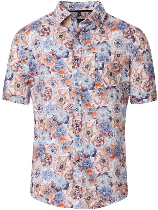 Casa Moda Heren Casual Fit Korte Mouw Linnen Shirt Streep Blauw, Blauw, 3XL