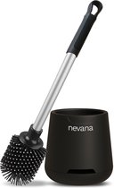Nevana Luxe Toiletborstel met Houder - WC borstel - Siliconen - WC reiniger - Sneldrogend, hygiënisch en Antibacteriële werking - Zwart/zilver