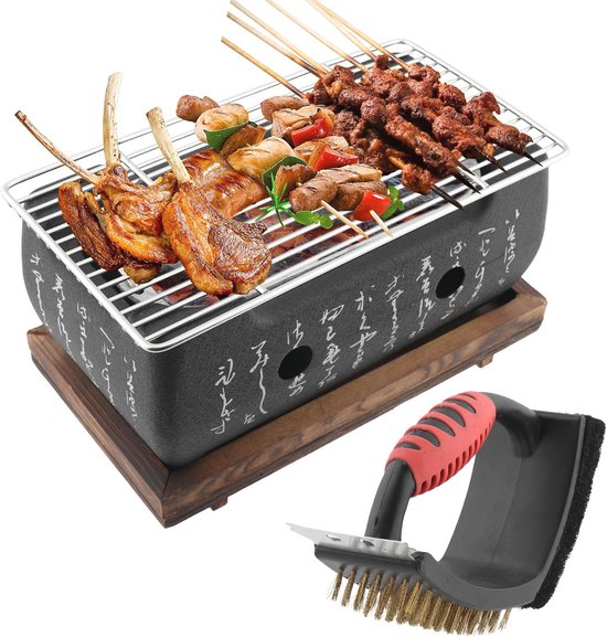 Houtskool Japanse Grill - Mini BBQ Grill Draagbare Kookplaat Tafeltop Party Accessoires BBQ Schoonmaakborstel van VULKCANEY — afbeelding 3
