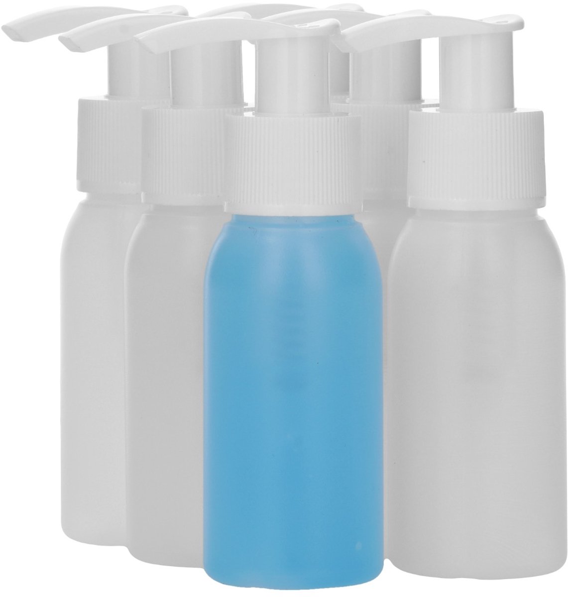 6 x 50 ml ronde fles HDPE naturel+ Zeepfles Dispenserpomp wit - BPA Vrij - Niet Breekbaar - Plastic Flesjes Navulbaar - Met Dop - Lege Flessen - 6 stuks