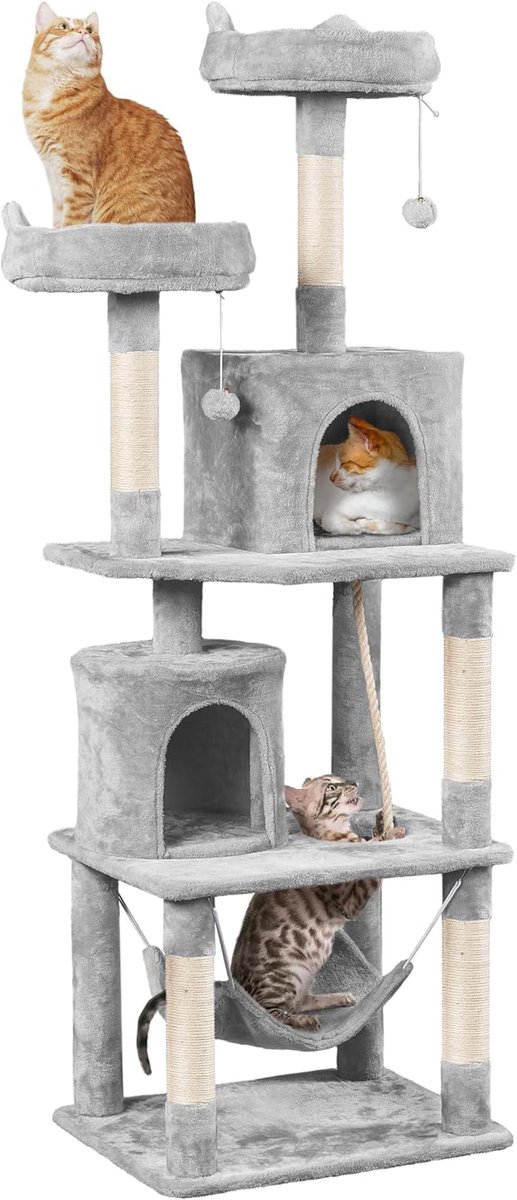 Grote kattenkrabpaal met huisjes en platforms, 179 cm hoogte, stevig en veilig
