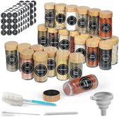Set de 24 pots à épices en Verres avec couvercle en bois et Étiquettes - Pots d'herbes aromatiques ml