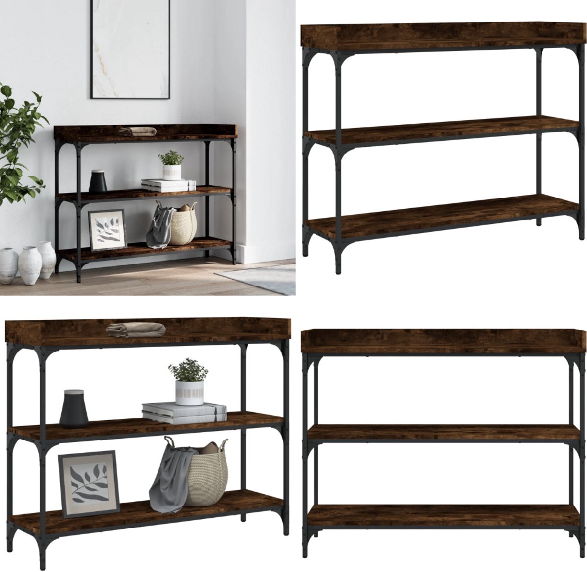 vidaXL Wandtafel - met - schappen - 100x30x80 - cm - gerookt - eikenkleurig Gerookt eiken