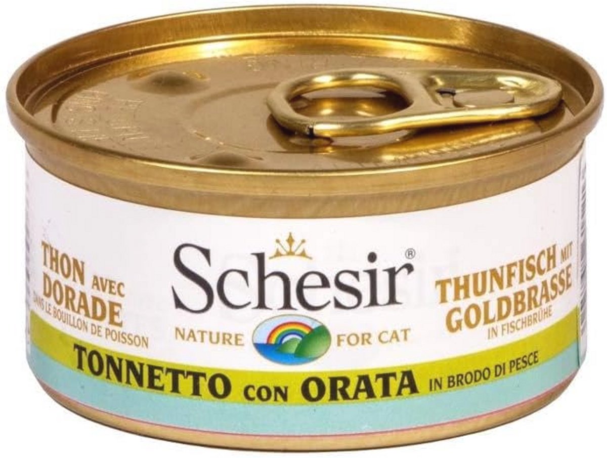 Natuurlijke kattenvoer in bouillon met tonijn en goudbrasem – 24 blikjes 70 g