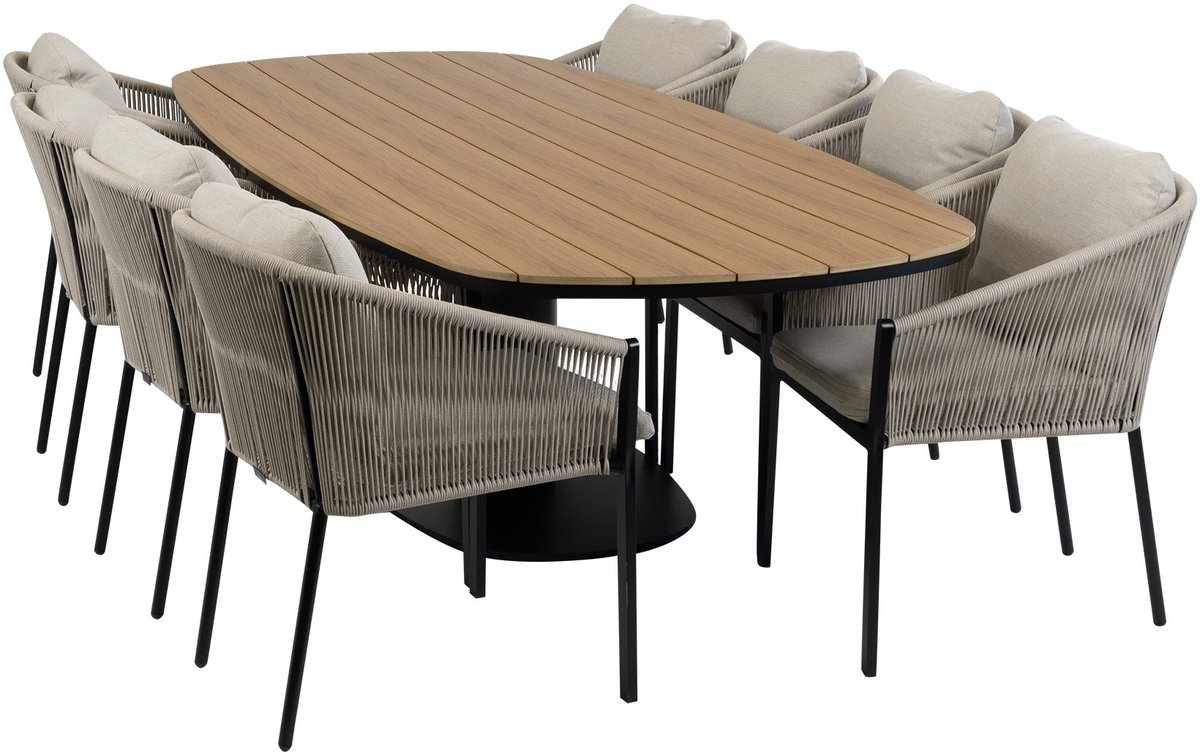 9-delige tuinset | 8 Elvira tuinstoelen (Black) | 260cm Tower tuintafel (Black)