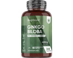 WeightWorld Ginkgo Biloba tabletten - 6600 mg - 365 vegan tabletten voor 1 jaar - Met Siberische Ginseng