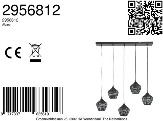 Light & Living Hanglamp Alvaro - Zwart - 5L - Modern - Hanglampen Eetkamer, Slaapkamer, Woonkamer
