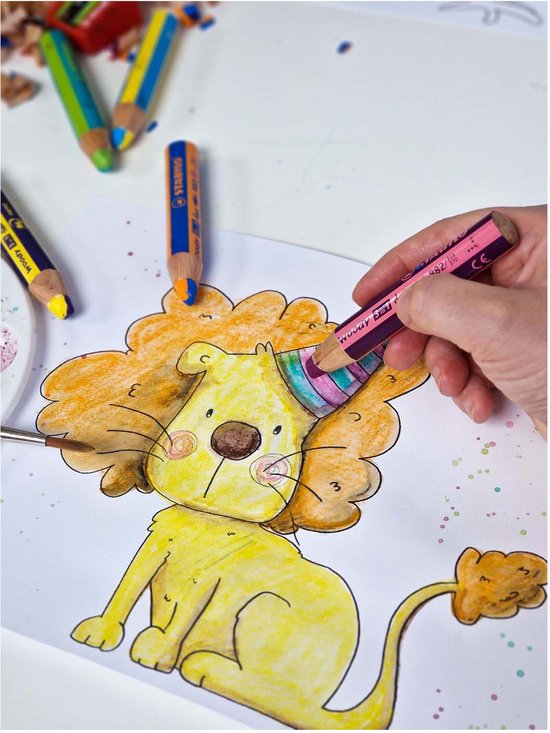 STABILO Woody 3 en 1 Duo - Crayon de Couleur Multi Talent - Trousse 10 Couleurs + Taille- Taille-crayon