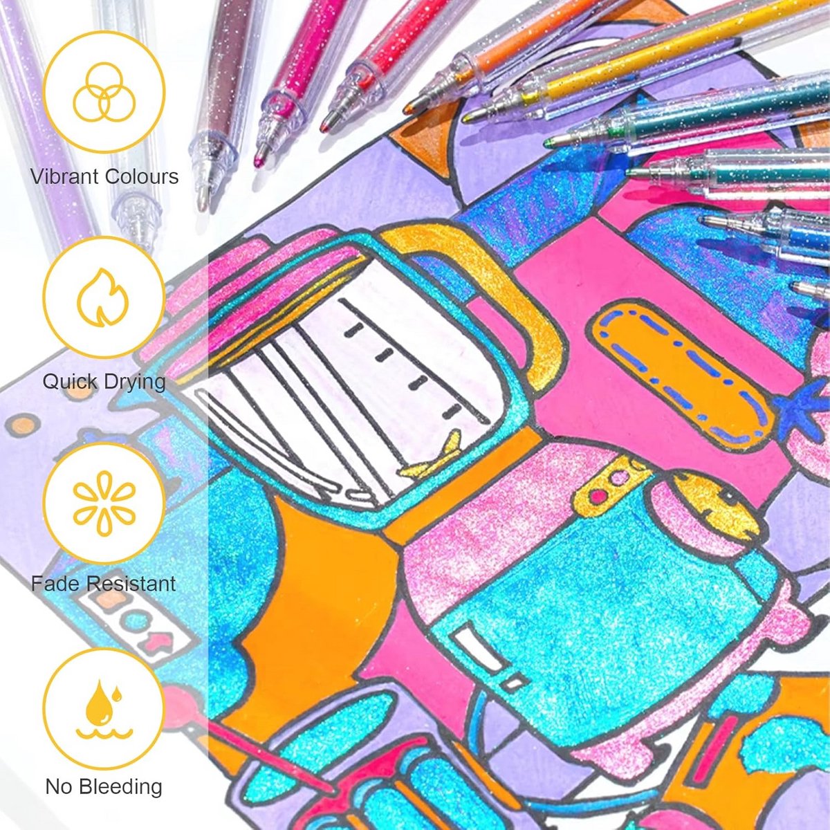 UK 24 Stuks Glitter Gel Pen Set Glad Schrijven Glitter Gekleurde Pennen Diverse Kleur Metallic Gel Pennen Draagbare Sparkle Gel Pennen Glitter Art Pennen Clear Pen Body voor Wenskaarten Journal Crafts