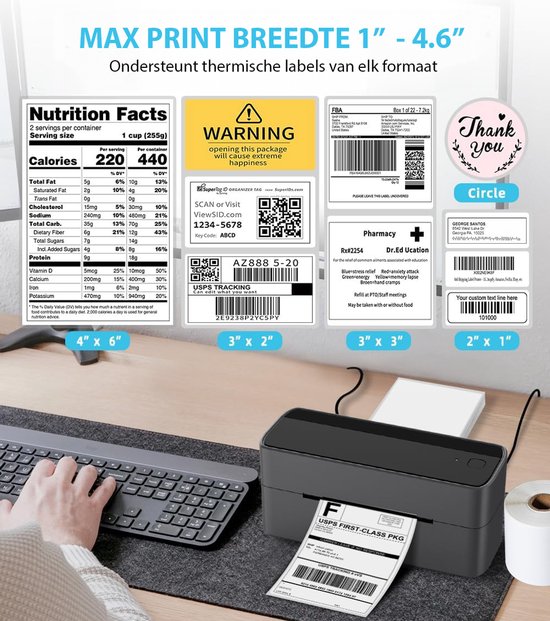 Phomemo 241BT Bluetooth Impresora de Etiquetas 4x6 Impresora Térmica