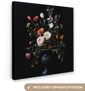 Canvas schilderij 90x90 cm - Exclusieve wanddecoratie Bloemstuk - Vaas - Zwart - Muurdecoratie woonkamer - Slaapkamer decoratie - Kamer accessoires - Schilderijen op canvas