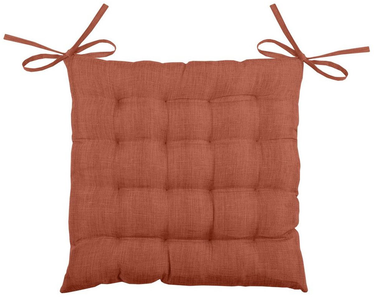 Stof Textile stoelkussen BEA - terracotta - 40 x 40 x 4 cm - touwtjes sluiting - binnen/buiten - zitkussens plat