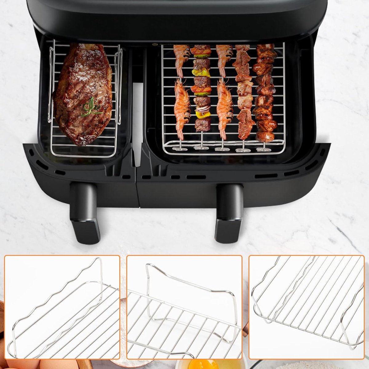 Vierkante Heteluchtfriteuse Accesoires Set - Dubbele Heteluchtfriteuse Accesoires Set - Voor philips Airfryer Dual Basket 3000 Series NA350 Airfryer-accessoires — afbeelding 2