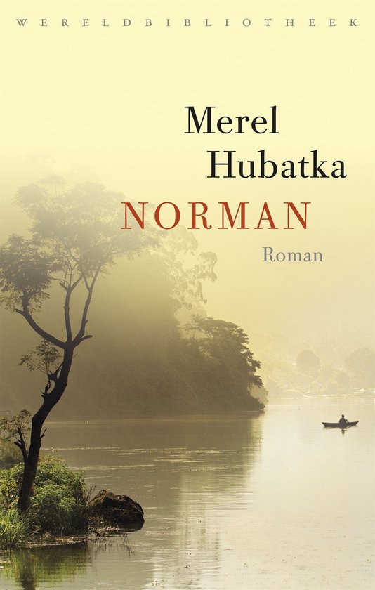Boek 'Norman' van Merel Hubatka. Romans. Mistige waterlandschap met bootje.