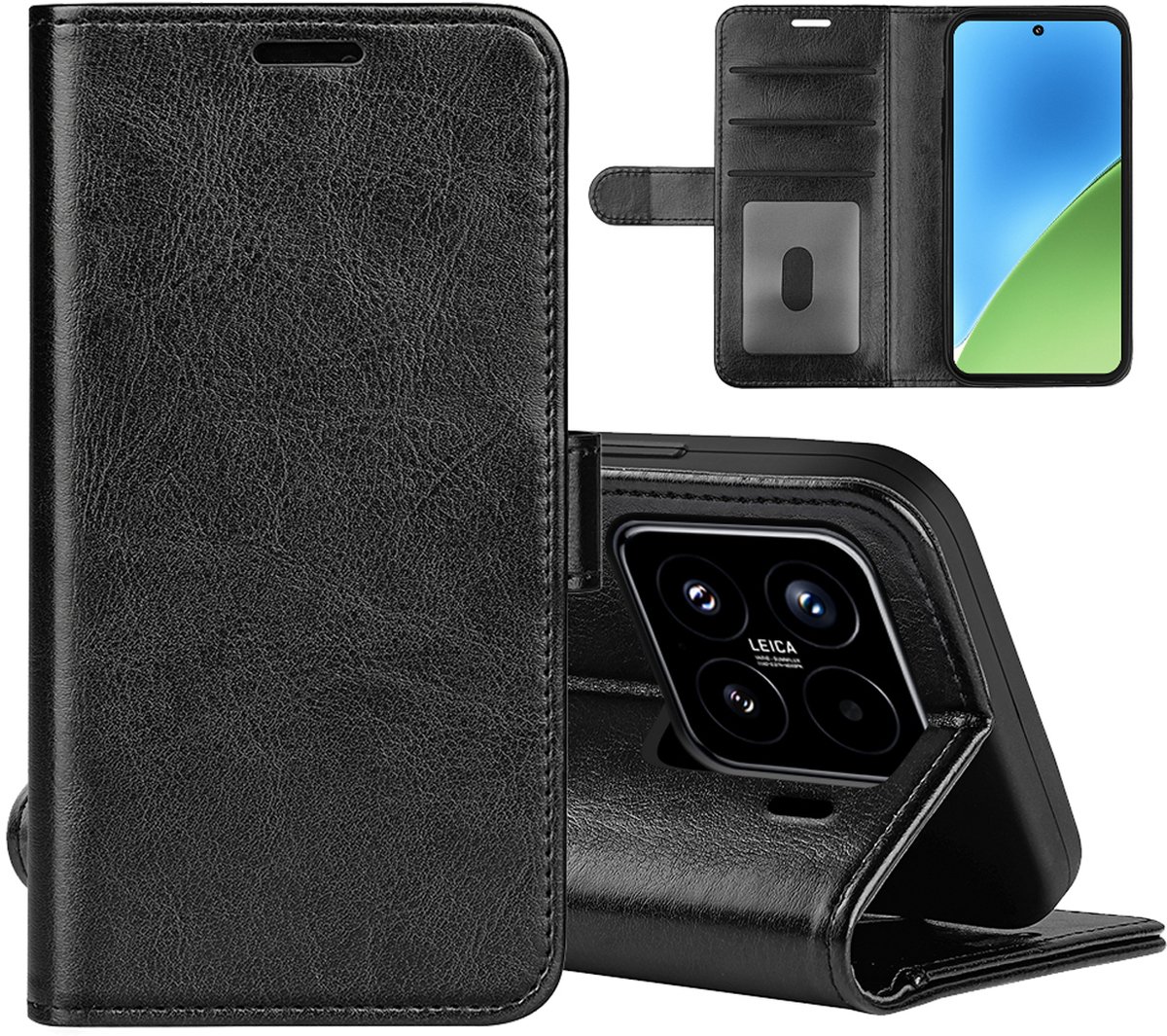 MobyDefend Hoesje - Geschikt voor Xiaomi 15 - Wallet Book Case (Sluiting Achterkant) - Zwart