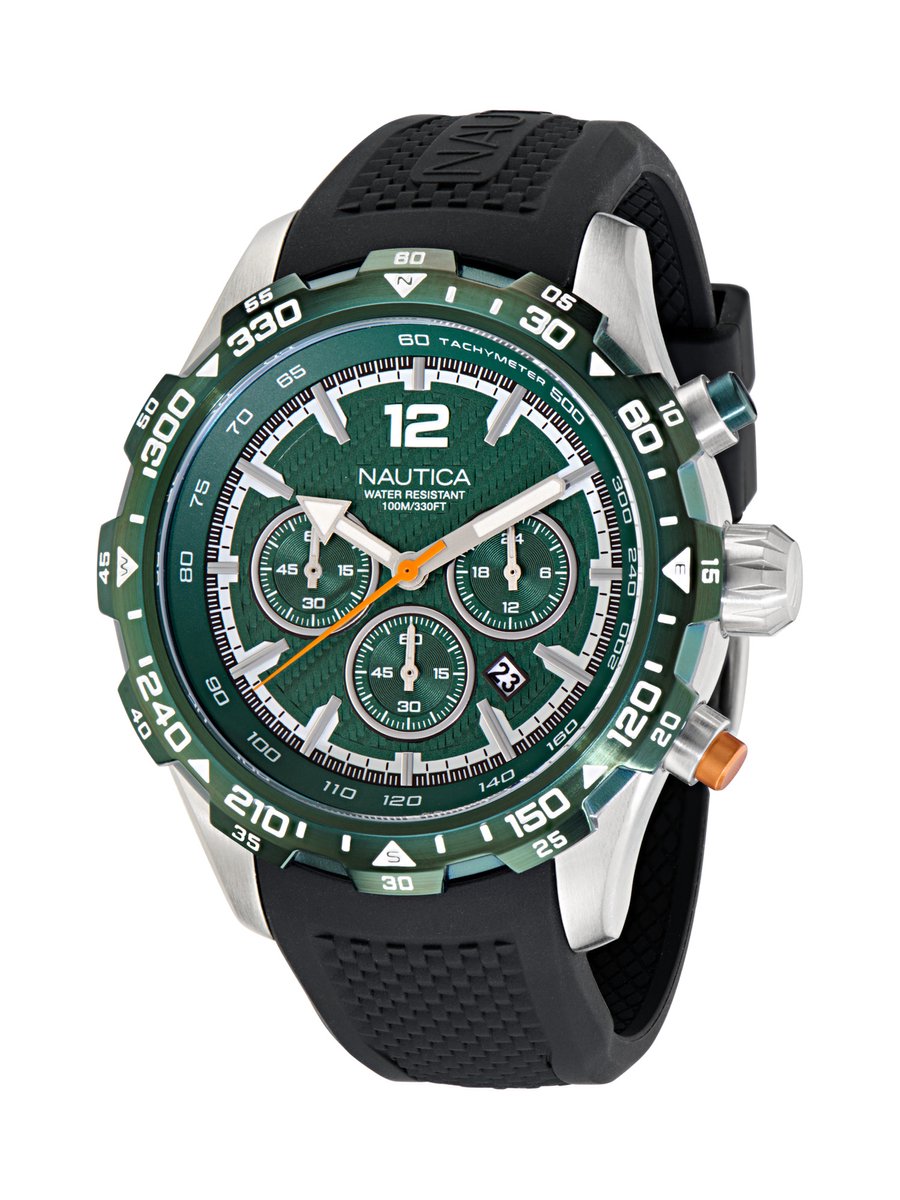 Nautica Nst Kwarts Analoog Horloge Zilveren Toon Case: 100% Roestvrij Staal | Armband: 100% Siliconen 46 mm NAPNSS402, NAPNSS407