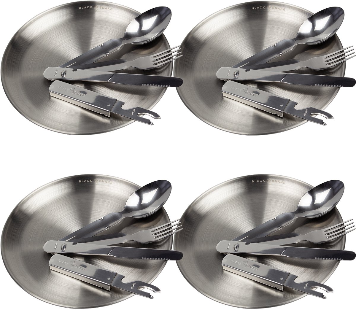 Black Snake – Service De Table De Camping 26 Pièces Incassable, Pour 4 Personnes, Assiettes, Bols, Tasses, Couverts, Salière, Poivrière