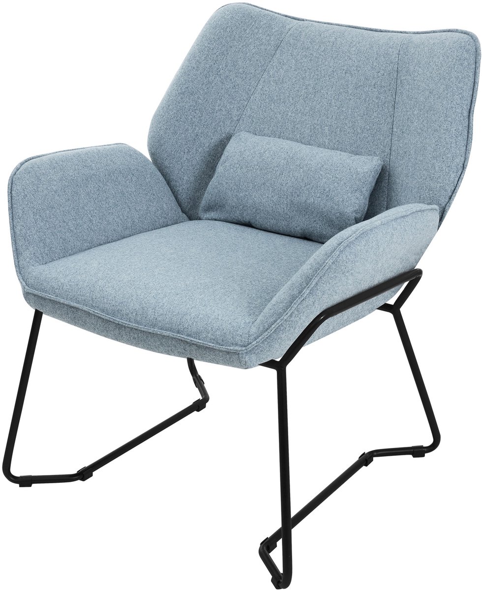 ml-design Relaxstoel woonkamer stoffen fauteuil ergonomisch, loungestoel en comfortabele leesstoel met gestoffeerde linnen bekleding, afneembaar lendenkussen, robuust stalen frame met vloerbeschermers, relaxfauteuil voor thuis, blauw