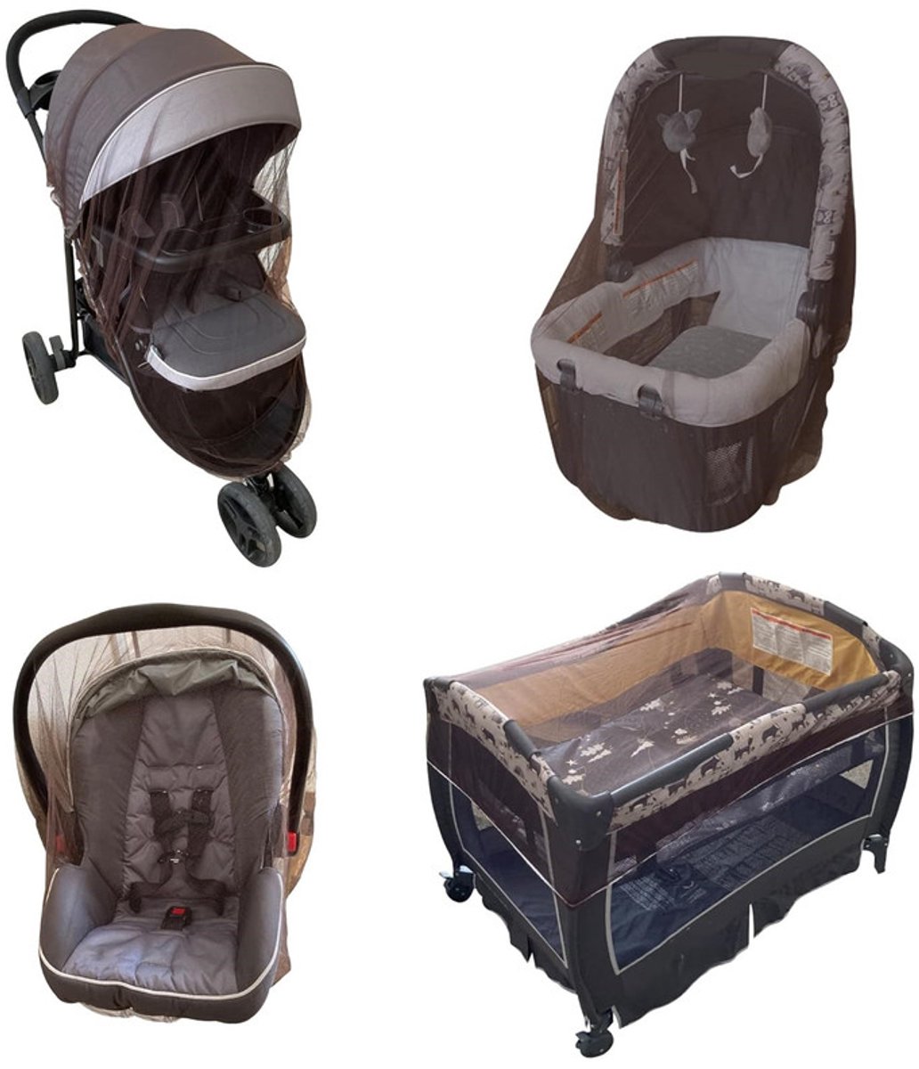 Image of 4 stuks Baby Muggennet voor Kinderwagen, Herbruikbaar Muggennet voor Kinderwagen, Wiegjes, Wiegjes, Box N Plays en Draagbare Miniwieg, Draagbaar & Duurzaam Baby Muggennet (Alleen Muggennet) - bruin