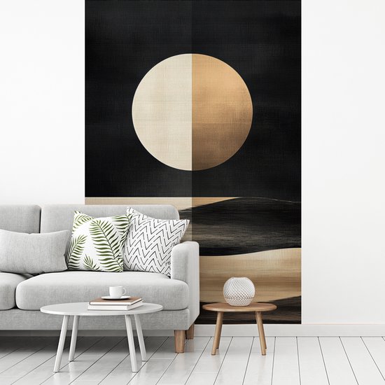 Behang - Fotobehang Maan - Cirkel - Goud - Breedte 160 cm x hoogte 240 cm