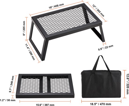 Opvouwbare Kampvuurbarbecue, 45.8 x 30.5 x 20.5 cm, Hoogwaardig Staal, Met Opbergtas, Max. 300°C Bestand, 6 kg Draagvermogen van Lifetab. — afbeelding 5