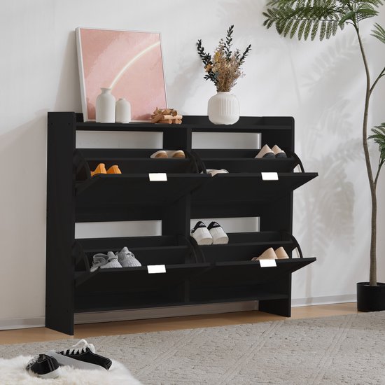 Schoenenrek - Praktische Schoenenkast Met Metalen Frame Voor De Entree Of De Bergruimte Schoenenrek Met 10 Royale Vakken En 4 Laden Beige Bruin