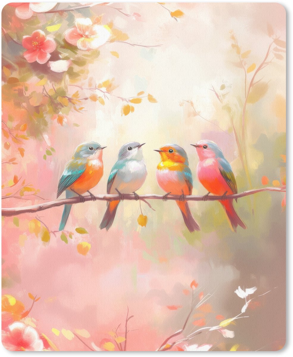 Muismat 19x23 cm - Mousepad Vogels - Kleurrijk - Tak - Muismatten