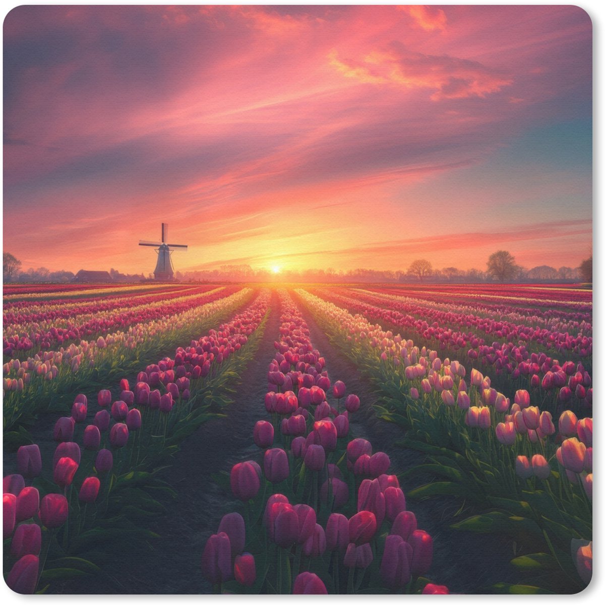 Muismat 20x20 cm - Mousepad Windmolen - Zonsondergang - Landschap - Muismatten