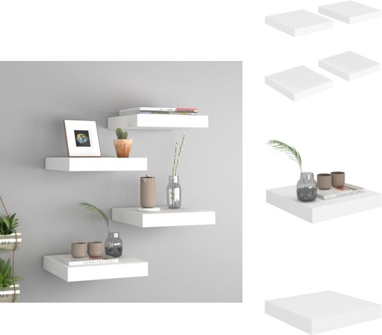 vidaXL Étagères murales Trendy - Set de 4 - MDF - Métal - 23x23,5x3,8 cm - Wit - Support mural
