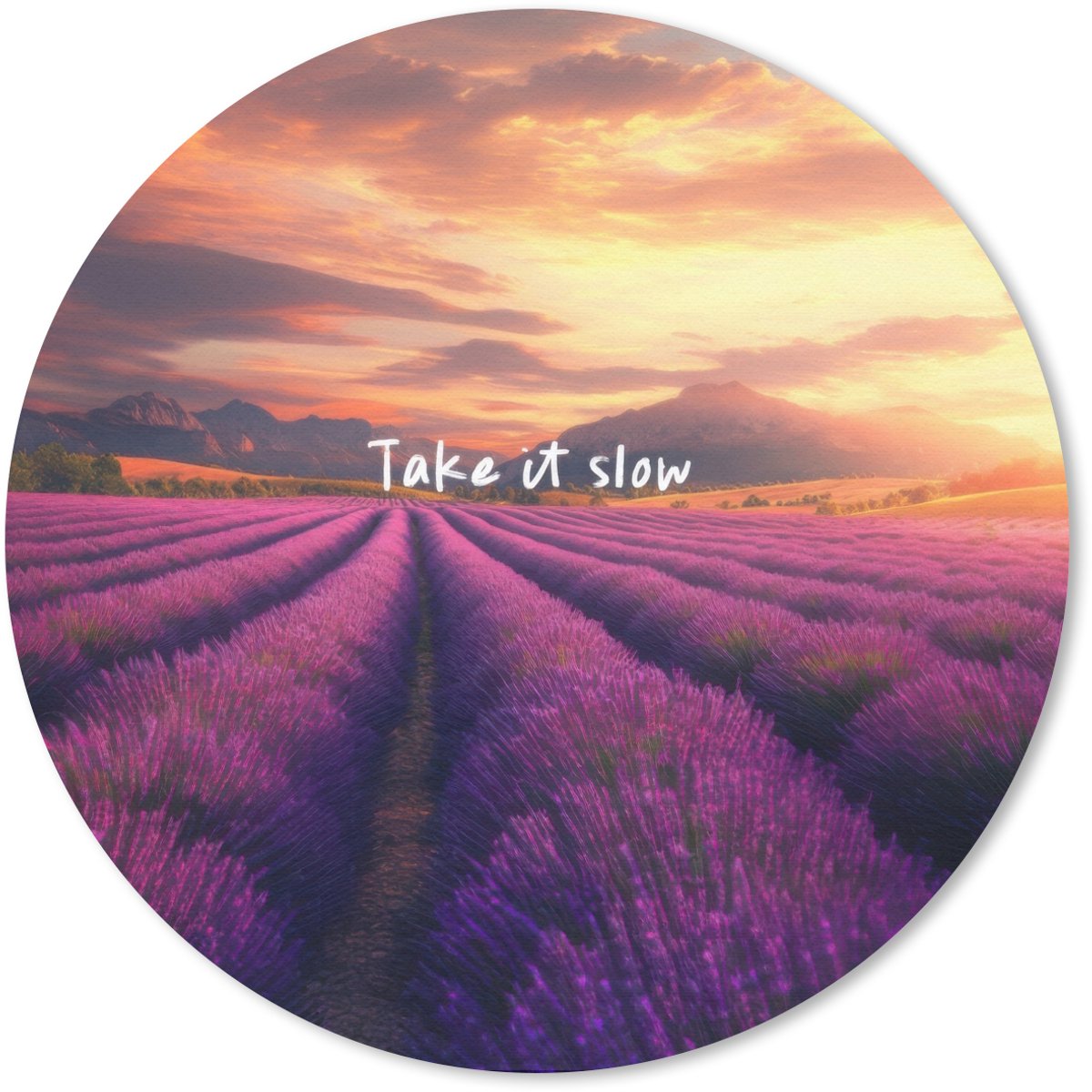 Muismat rond 20x20 cm - Mousepad Lavendelveld - Quote - Zonsondergang - Ronde muismatten