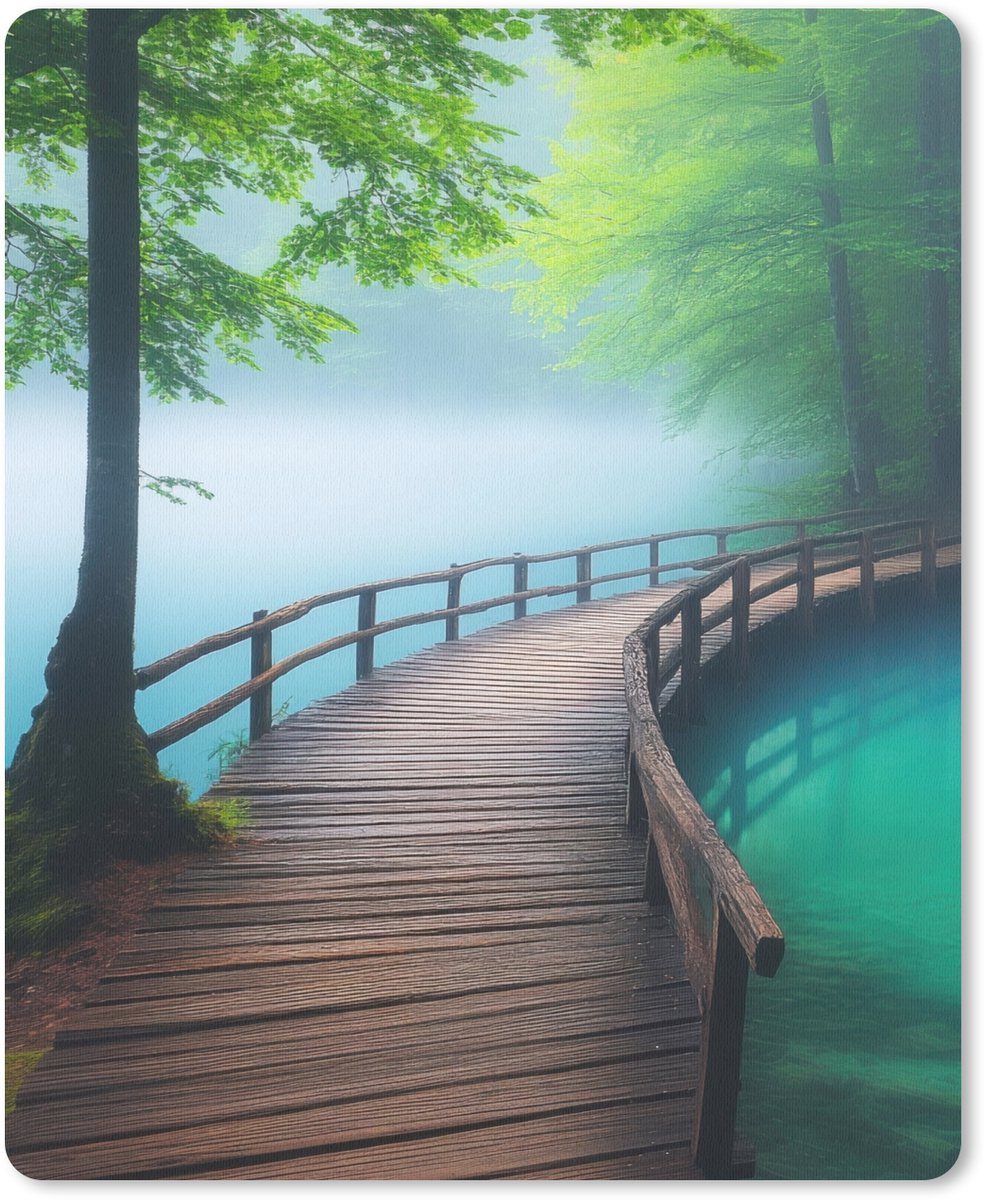 Muismat 19x23 cm - Mousepad Brug - Water - Rivier - Bos - Muismatten