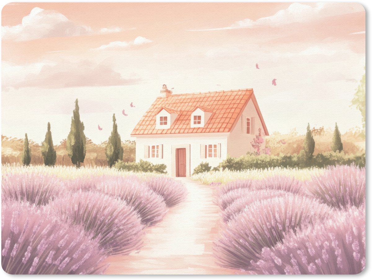 Muismat 23x19 cm - Mousepad Lavendelveld - Huis - Paars - Muismatten