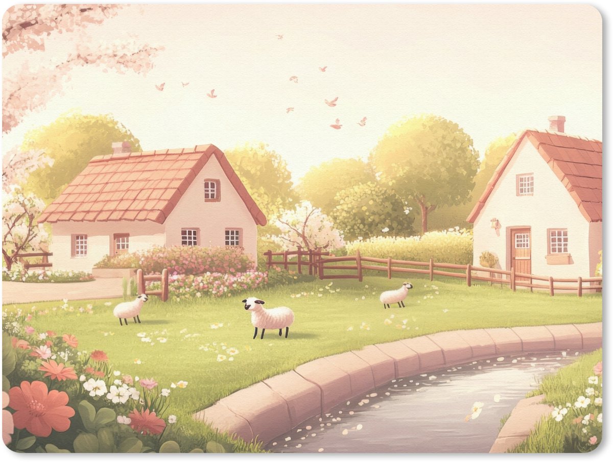 Muismat 23x19 cm - Mousepad Schapen - Huisje - Platteland - Muismatten