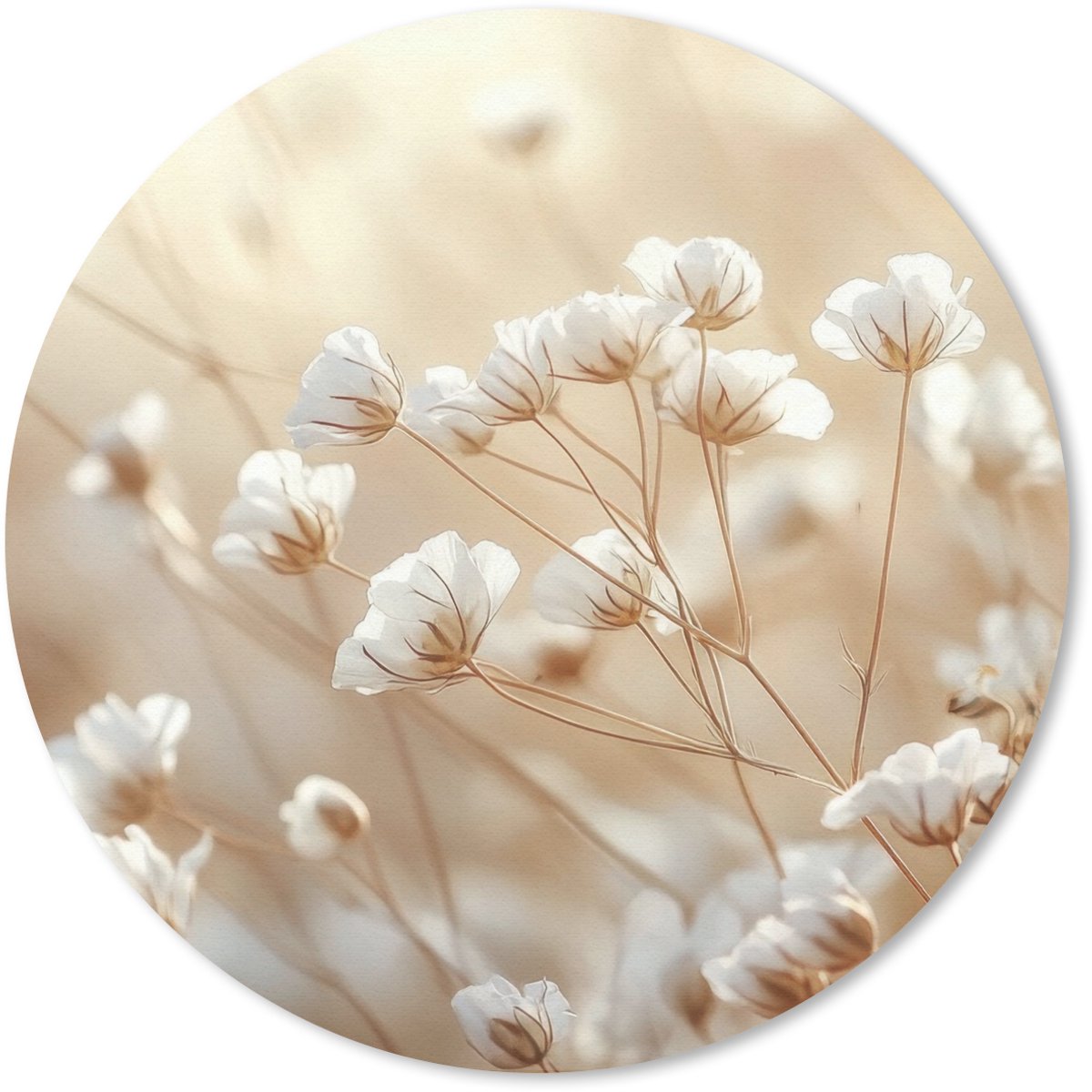 Muismat rond 20x20 cm - Mousepad Wilde - Bloemen - Wit - Ronde muismatten