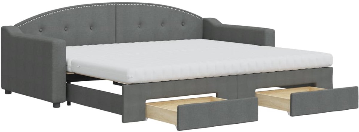 vidaXL Slaapbank - onderschuifbed - en - lades - 90x200 - cm - stof - donkergrijs